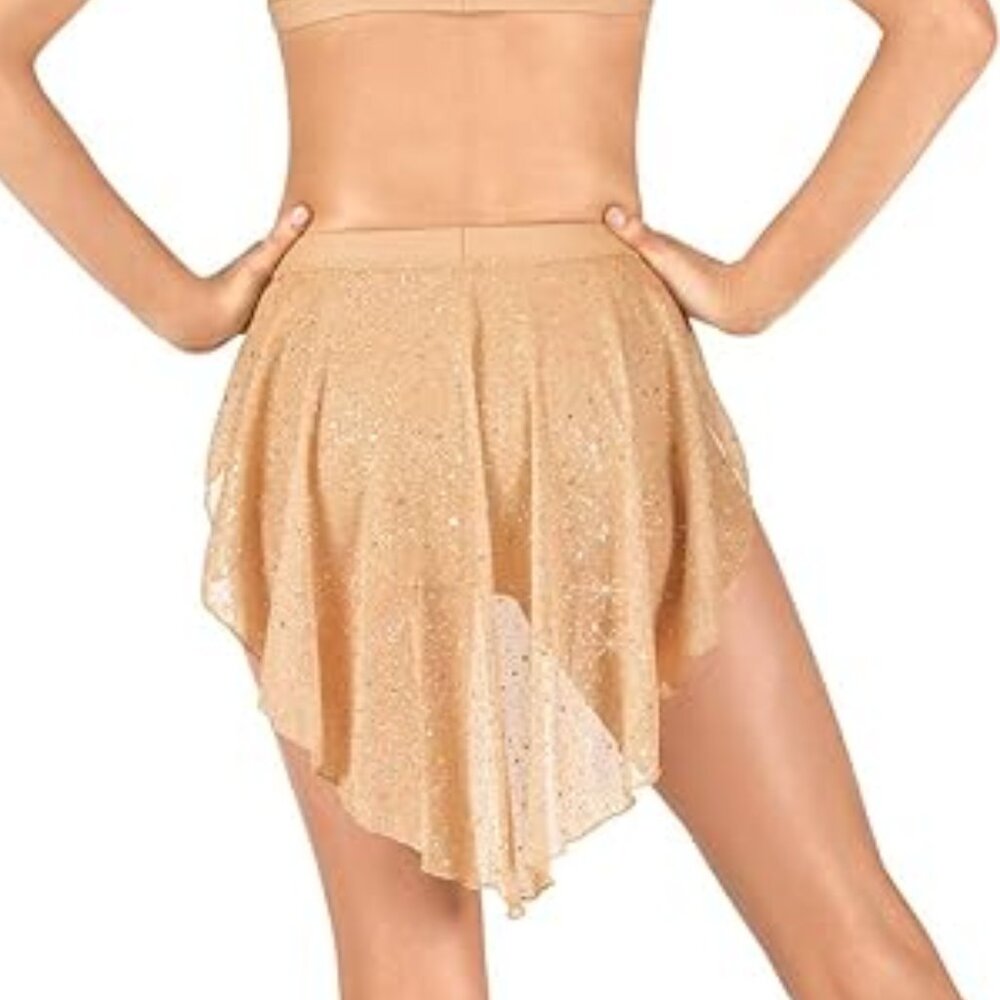 Nude Glitter Mesh Dance Back Panel Skirt AS AM